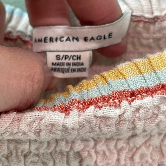 American Eagle scrunch crinkle crop top linen cotton blend - Picture 4 of 5